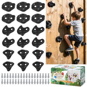 18PCS Climbing Holds for Kids,Large Climbing Holds for Play Set, Rock Wall Climbing Kit with Hardware for Indoor and Outdoor Climbing, Swingset - Adult Rock Wall Holds with Mounting Hardware (Black)
