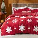Bedsure Fluffy Duvet Cover Set - Ultra Soft Plush Shaggy Comforter Cover Queen Size, Warm Flannel Fleece Bed Sets for Winter, 3 Pieces, Snowflake Pattern, Red (Queen (90" x 90"))