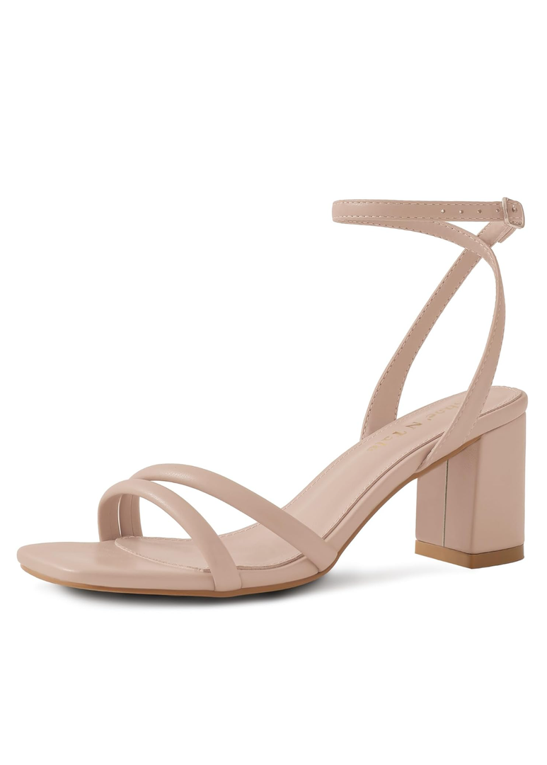 Shoe'N Tale Strappy Heels for Women Square Toe Chunky Block Heels Ankle Buckle Heeled Sandals 9