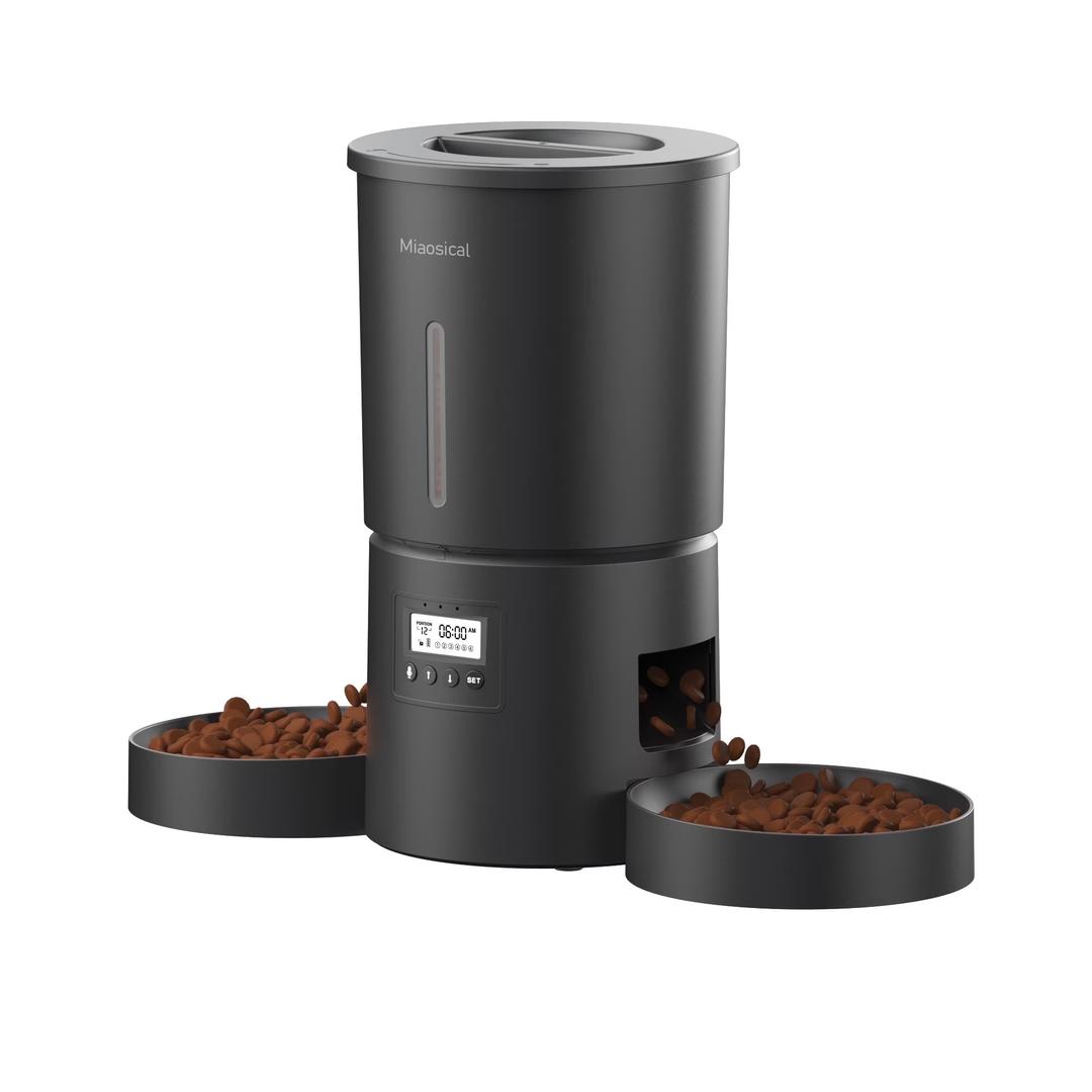 Miaosical Dual Automatic Cat Feeder 2 Cats,6 Meals/Day,12 Portions/Meal,4.2L Dual Power Double Bowls Feeder,Dry Food Auto Pet Dispenser,10S Voice Record,Flexible Schedule Timer