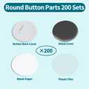 Happizza 200 Sets 58mm(2.25 in) Blank Pin Back Buttons Parts for Button Maker Machine 58mm, Round Badge Making Supplies, Includes Metal Cover, Plastic Button Back Cover, Clear Film&Blank Paper