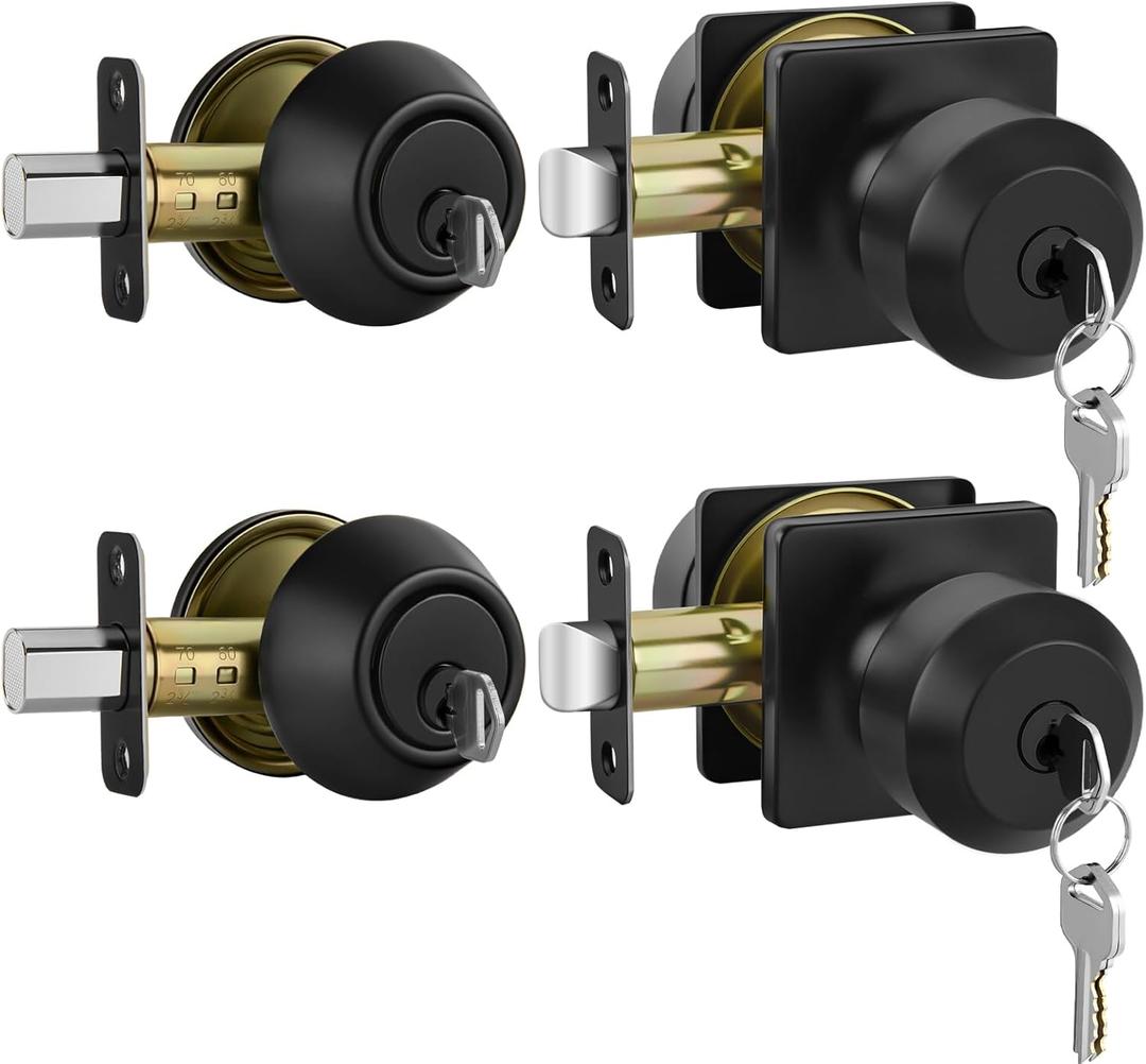 Haidms 2 Pack Black Door Knob with Deadbolt, Keyed-Different Exterior Door Lock Set, Matte Black Front Door Knobs with Lock and Key