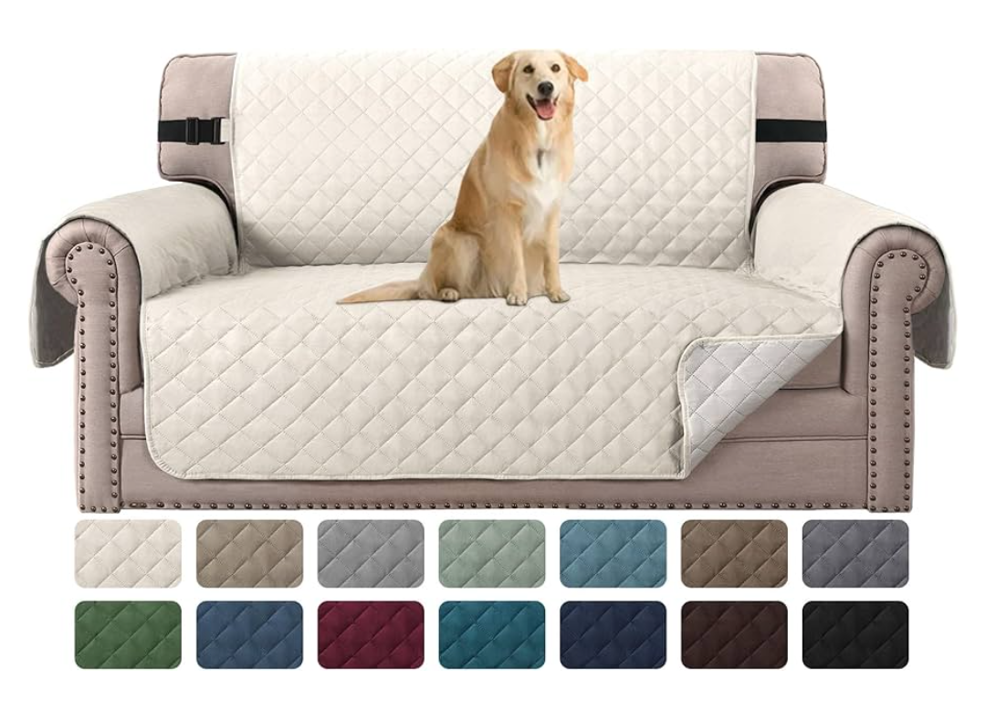 H.VERSAILTEX Sofa Protector for Dogs/Cats/Pets Sofa Covers Slipcover Quilted Couch Coveres Loveseat Covers with Non Slip Elastic Strap Water Resistant Seat Width: 83" x 50" (Loveseat, Ivory/Beige), Pack Of 2