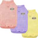 3Packs Dog Cotton T-Shirt Dog Summer Short Sleeves Puppy Shirts Breathable Pet Vest Clothes with D-Ring for Small Medium Large Dogs Cats Kittens (Yellow Purple Pink) XL