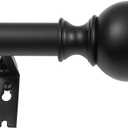 Black Curtain Rod for Window 72 to 144", Single Drapery Rod Matte Black Window Treatment, Adjustable 1" Diameter Thicken, Decorative With Classic Round Finial
