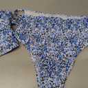 Women's Strapless Ditsy Blue Floral Bikini Set, Backless High Cut Swimwear, Casual 2 Pieces Beach Outfits For Summer Holiday,Vacation Holiday, Medium 
