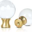 2 Pieces Crystal Lamp Finial Decorative Top Accessories Cap Knob1/4-27 Screw Topper Clear Lamp Finial With Polished Chrome Base Knob For Lamp Shade Indoor Lamp Top Ornaments (Round)