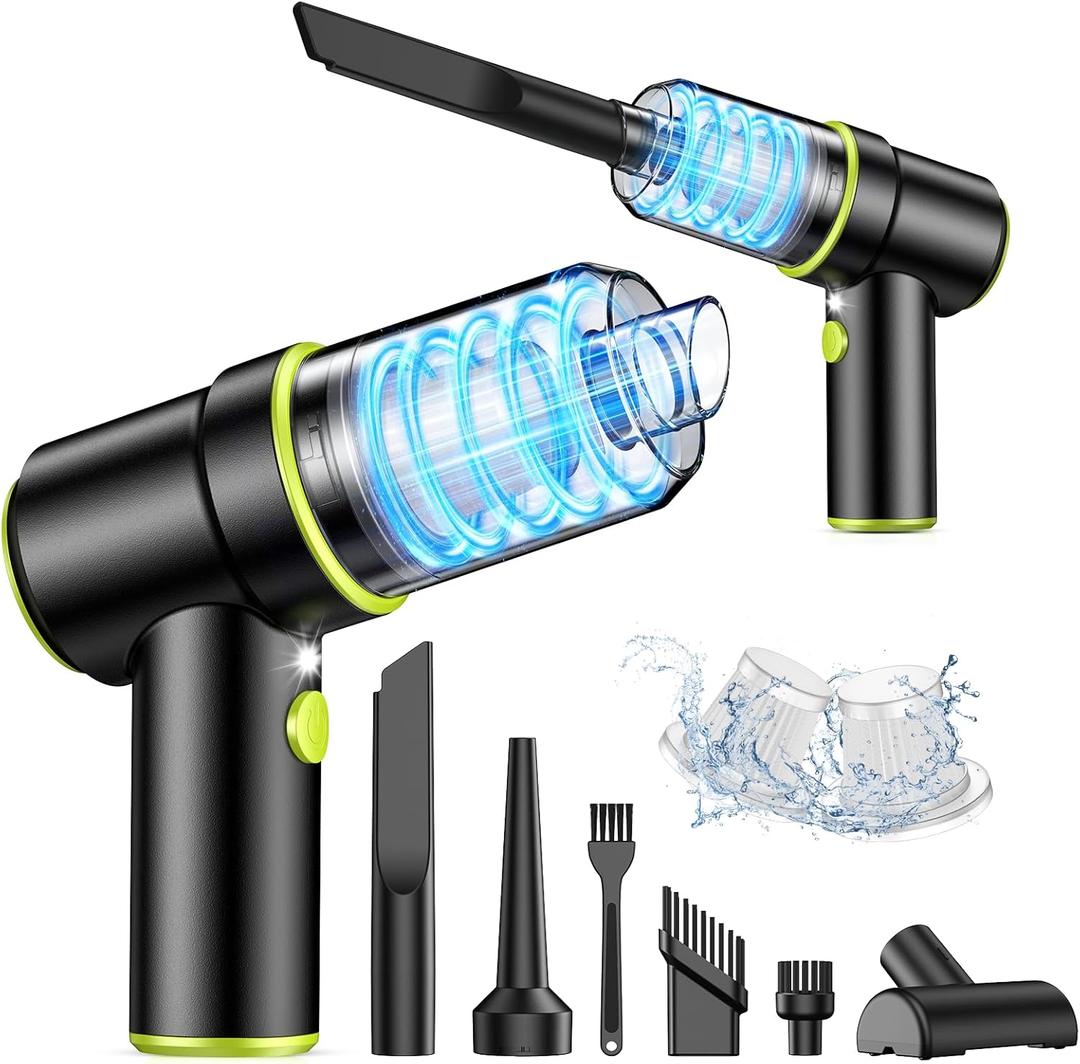 KMM Handheld Car Vacuum Portable Cordless 12000PA, 2 in 1 Handheld Vacuum Cleaner and Air Duster with MultiNozzles and LED Light, Mini Hand Held Vacuum Rechargeable for Home, Car, Office, Pet Hair