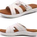 KuaiLu Womens Fashion Orthotic Slides Ladies Lightweight Athletic Yoga Mat Sandals Slip On Thick Cushion Slippers Sandals With Comfortable Plantar Fasciitis Arch Support (10.5, White Khaki)