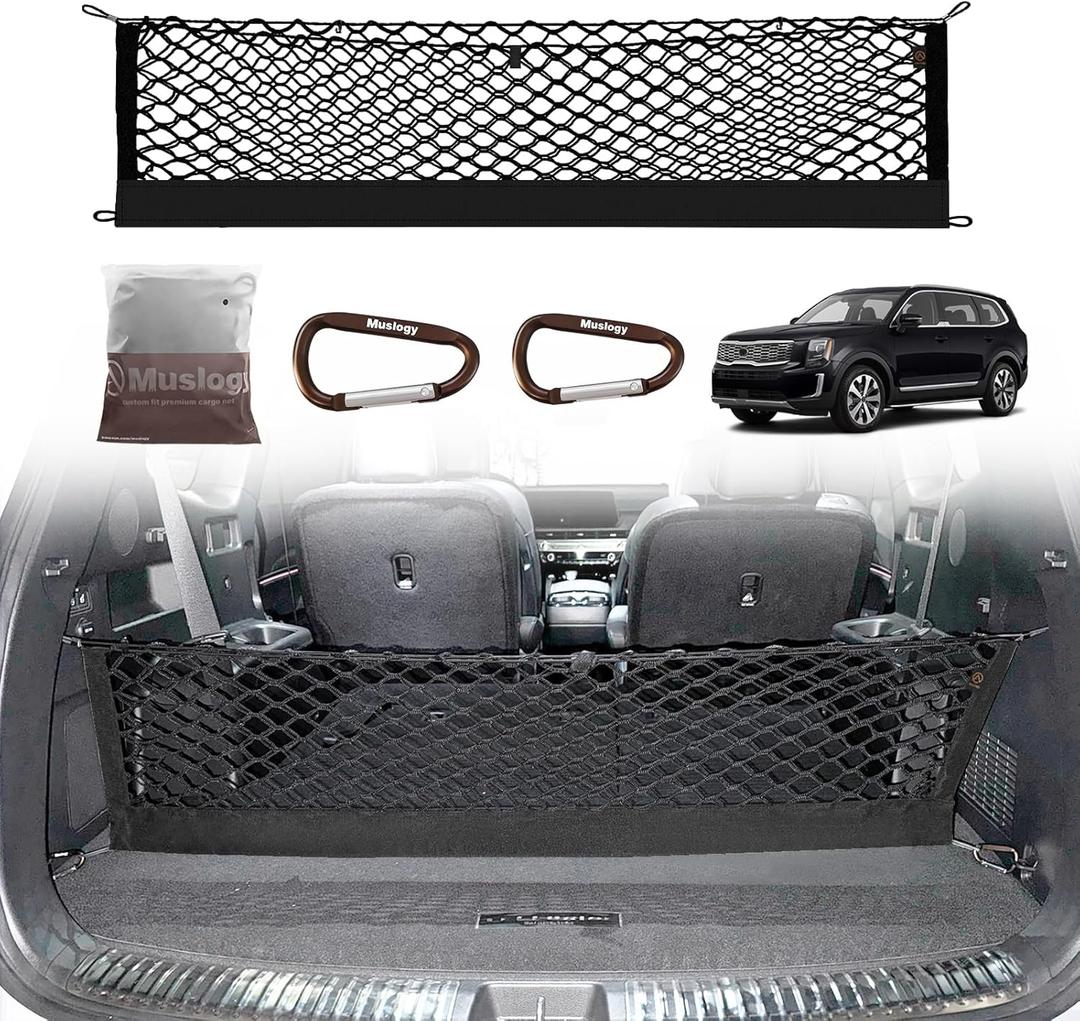 Muslogy Trunk Cargo Net Compatible with 2020-2025 2026 Kia Telluride Accessories, SUV Sedan Cargo Organizer Storage Net with Heavy Duty Carabiners