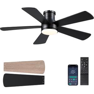 Ceiling Fans with Lights,46-Modern Low Profile Ceiling Fan with Remote Control,5 Dual-Sided Blades,Reversible DC Motor,Black Small Flush Mount Ceiling Fan for Bedroom Indoor/Outdoor Use (Brushed Nickel)