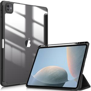 Slim Case for iPad Pro 13-inch (M5) 2025 / (M4) 2024, [Built-in Pencil Holder] Shockproof Cover with Clear Transparent Back Shell, Auto Wake/Sleep, Black