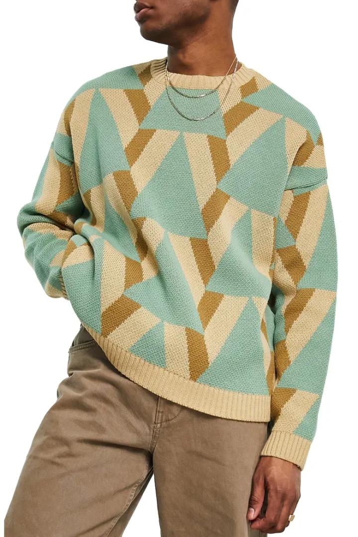 Oversize Jacquard Sweater, Small