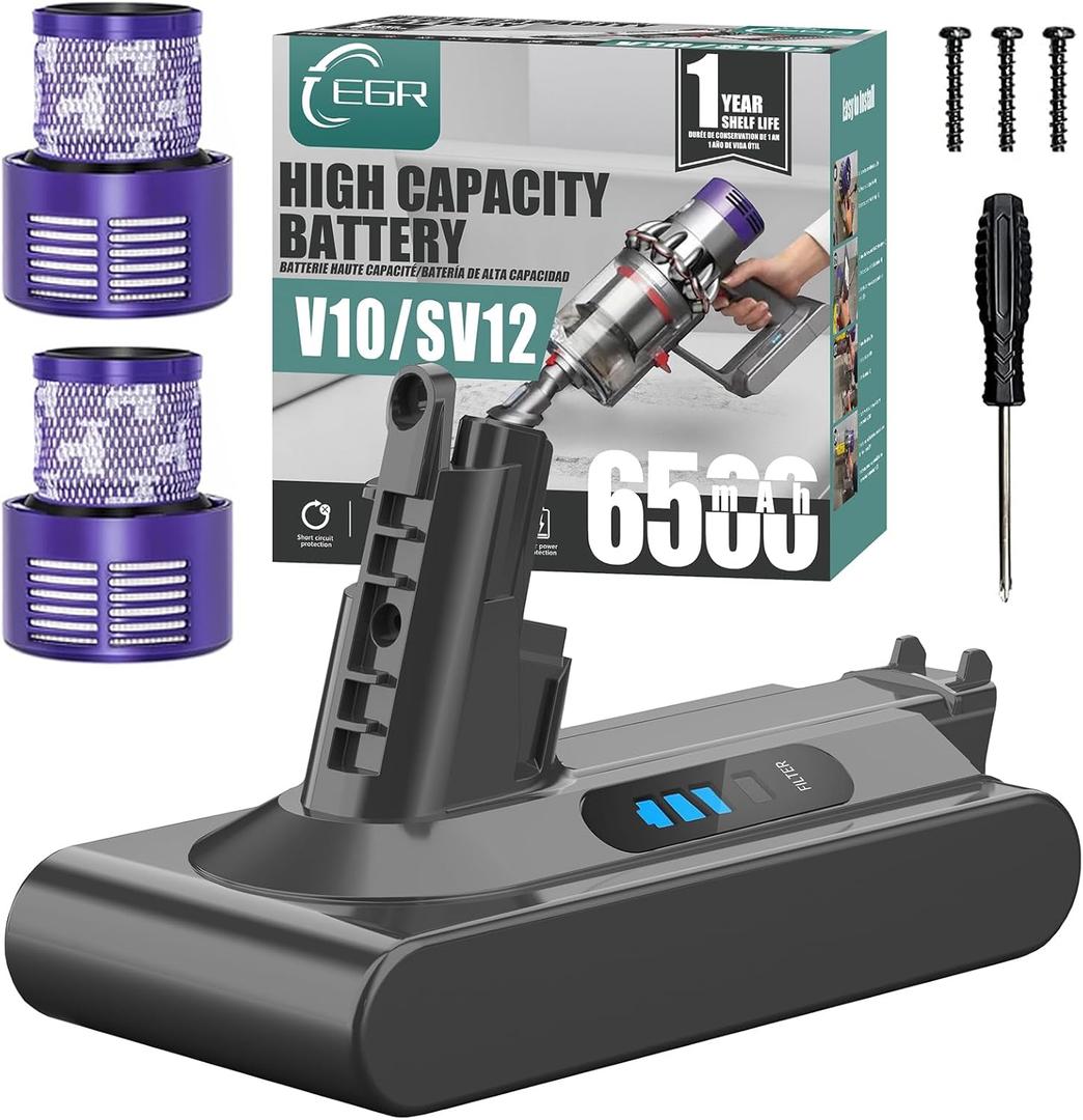 EGR High Capacity 6500mAh V10 Battery Replacement Compatible with V10 Animal V10 Absolute V10 Fluffy V10 Motorhead SV12 Cordless Stick Vacuum Cleaner (Not Fit SV10)