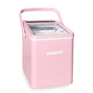 Igloo Portable Ice Maker with Handle & Scoop- Countertop Ice Maker with LED Control Panel & 1.5 Qt Water Tank- Ice Maker Produces 26 Lb Of Ice In 24 Hours With 9 Large or Small Cubes In 7 Minute -Pink
