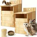 2 Pack Large Squirrel House Screech Owl Nesting Box Kit for Outside 15.4 x 10.5 x 9'' Carbonized Wooden Bird House Opening Easy Assemble Easter Shelter Gift with Water Bowl Wood Shavings Tool