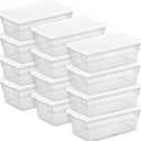 Sterilite 12-Pack 6 Quart Storage Boxes, Stackable Clear Plastic Bins with Snap-On Lids – Heavy-Duty Organizing Containers for Closet, Bathroom, and Office