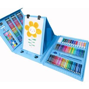 DLUCKY 208 PCS Art Supplies, Drawing Art Kit for Adults Art Set with Double Sided Trifold Easel, Oil Pastels, Crayons, Colored Pencils, Watercolor Pens Gift for Girls Boys Artist,Blue