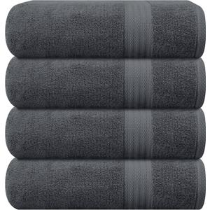 GLAMBURG Premium Cotton 4 Pack Bath Towel Set - 100% Pure Cotton - 4 Bath Towels 27x54 - Ideal for Everyday use - Ultra Soft & Highly Absorbent - Charcoal