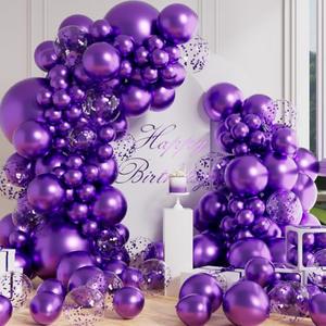 AULE 100Pcs Purple Metallic Balloons Different Sizes 18/12/10/5 inch Chrome Latex Shiny Helium Balloons Party Decoration for Birthday Carnival Wedding Baby Shower Graduation
