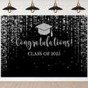 Mocsicka Class of 2025 Backdrop Black Silver Glitter Bokeh Graduation Party Background 2025 Congrats Grad Prom Party Cake Table Decoration Photo Booth Props (7x5ft)
