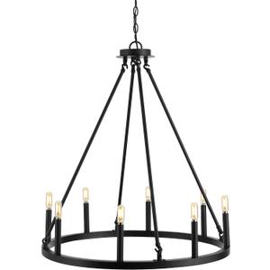 JONATHAN Y JYL7496A 28" Farmhouse Wagon Wheel Chandelier, 8-Light Rustic Industrial Chandelier for Dining Room, Kitchen Island, Foyer, Adjustable Round Metal Pendant Light Fixture, Oil Rubbed Bronze