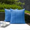 Kevin Textile Pack of 2 Decorative Outdoor Waterproof Throw Pillow Covers Stripe Square Pillowcases Modern Cushion Cases for Patio Couch Bench 22 x 22 Inch Blue