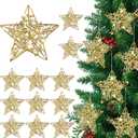 12 Pcs 2.8'' Gold Metal Star Ornaments for Christmas Tree Decor Rustic 3D Glitter Star Ornaments for Crafts Small Gold Christmas Hanging Stars Festive Gifts Embellishments for Holiday Party