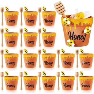 meekoo 30 Sets Mini Honey Bee Pots with Wooden Dippers Bee Charms Honey Jars for Honey Party Favors Bee Themed Baby Shower Favors for Guests Wedding Party