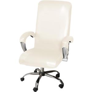 ITFRO Waterproof Office Chair Cover with Armrest Covers PU Leather Computer Desk Chair Cover with Zipper Universal Rotating Gaming Chair Slipcover High Back Chair Seat Protector (Cream White)
