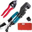 HOPUMTAN Hydraulic Crimping Tool Hydraulic Crimper with Wire Cutter Cable Railing Kit for 1/8" Stainless Steel Cable Railing Hardware Heavy Duty Wire Rope Swaging Kit HT02