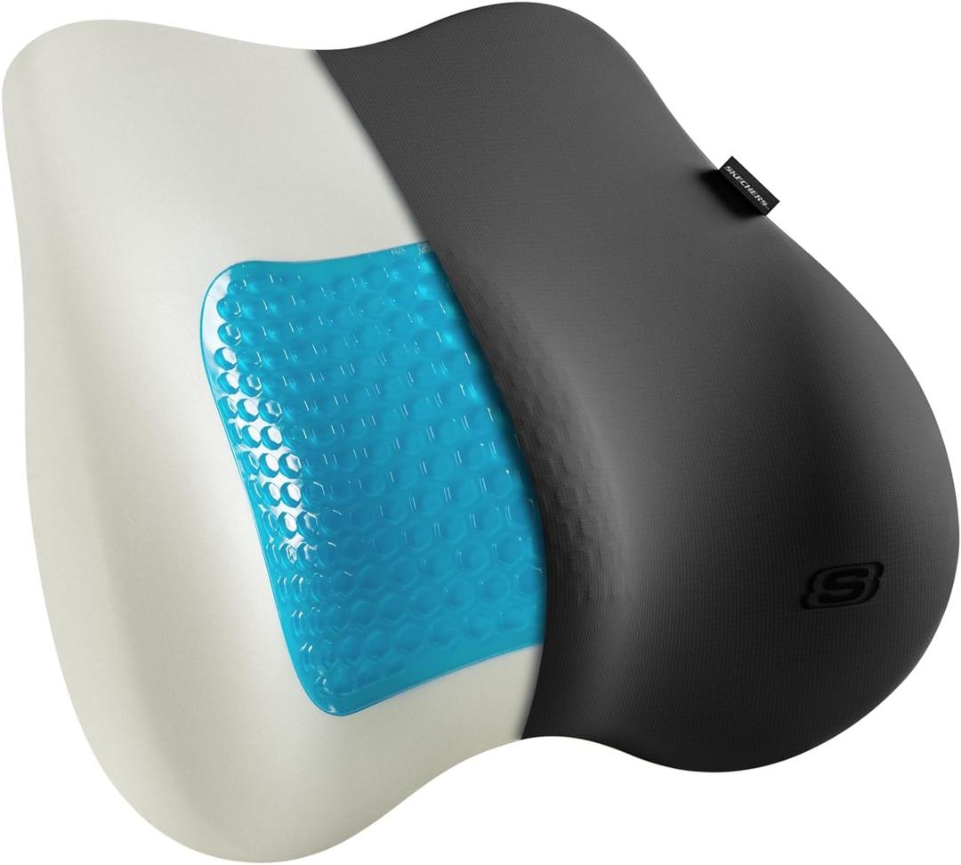 Skechers Lumbar Pillow Premium Gel & Memory Foam, Lumbar Support Pillow for Office,Chair Lower Back Pain Relief Lumbar Pillow,Ergonomic Back Support Pillow for Office Chair,Car,Home,Travel,Black