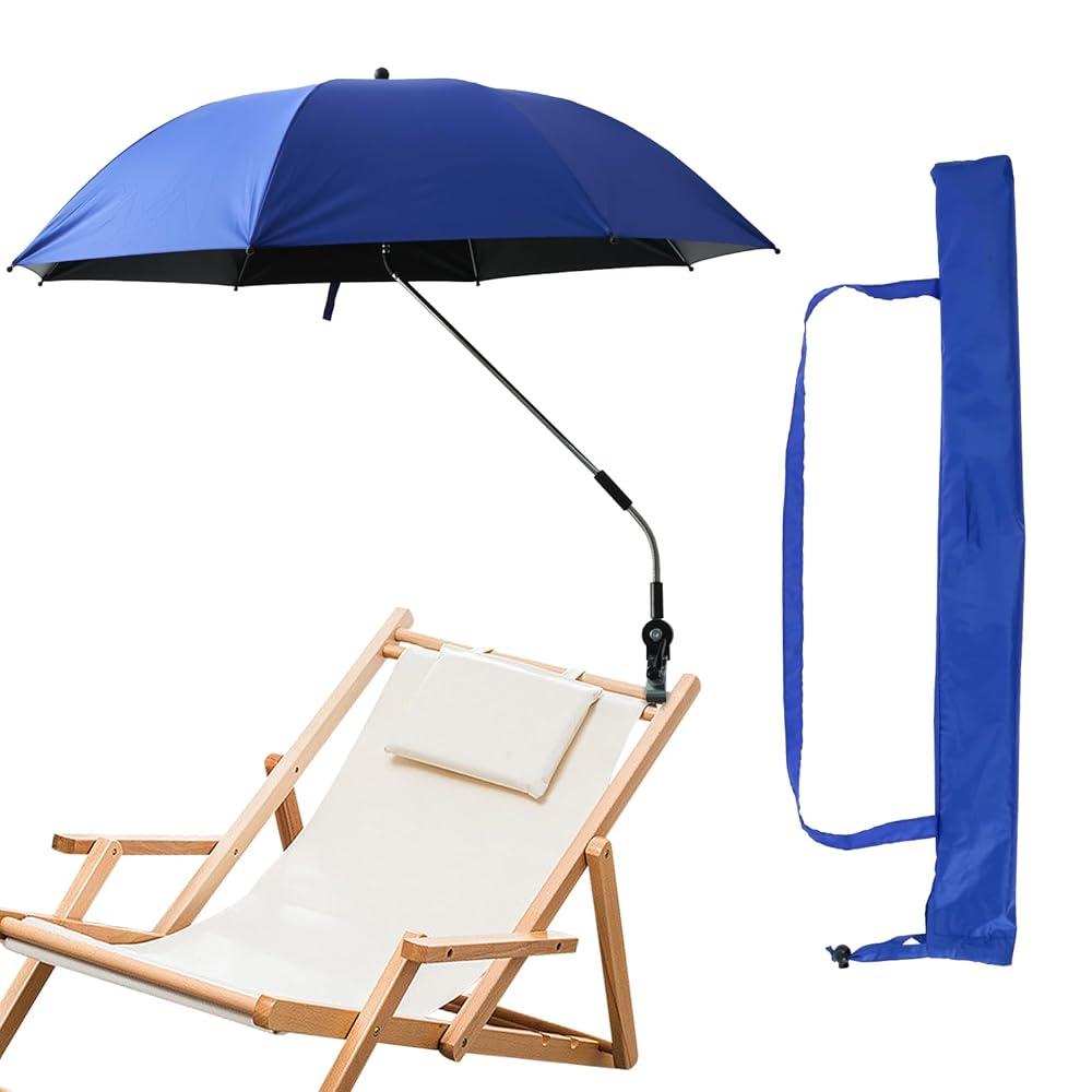 2 PACK Beach Umbrella with Clamp, 360 ° Adjustable Umbrellas for Chair, UPF50+ Umbrella for Beach Chair, Patio Chair, Wheelchair, Camping Chair, Golf Carts 