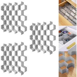 Poeland Drawer Divider Organizer 8pcs DIY Plastic Grid Honeycomb Drawer Divider Grey 24pcs (Gray(3pack))