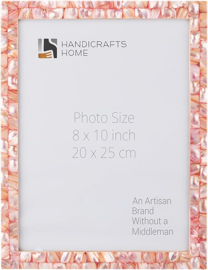 Handicrafts Home 8x10 Picture Frame Mother of Pearl Collection, Handcrafted Photo Frame, Small Picture Frame for Living Room, Wall Decor, Office Desk Decor, Vintage Picture Frames, Gift for Her, Thanksgiving Gift for Friends & Family (MOP-PINK)