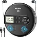 MEGATEK Portable CD Player with Dual Stereo Speakers and 60 Seconds Anti Skip, Personal Walkman CD Player for Car with Headphones, USB Port, Bluetooth and FM Transmitter, 2000mAh Rechargeable Battery