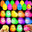 12 Pack Easter Eggs Filled Chick LED Puffer Balls,LED Light Up Toys Stuffers Stress Relief LED Ball for Kids Easter Egg Hunt Filling Treats Easter Basket Stuffers Easter Party Favor