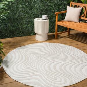JONATHAN Y Maribo High-Low Abstract Striped Cream/Ivory 8' Round Indoor/Outdoor Area Rug, Pet Friendly, Non-Shedding, Stain Resistant, Easy-Cleaning for Backyard, Patio, Porch (SCN103A-8R) (7'9" (Round))
