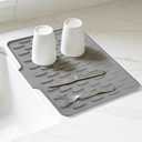 Silicone Dish Drying Mat for Kitchen Counter, Rubber Dish Mat with Drain (15.7" x 13", Grey)