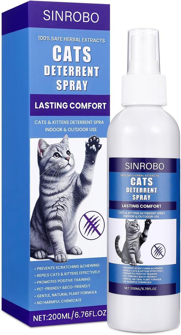 SINROBO Cat Deterrent Spray - Natural Cat Repellent Spray for Furniture, Safe Indoor & Outdoor Training Aid for Urine Marking & Anti-Scratch