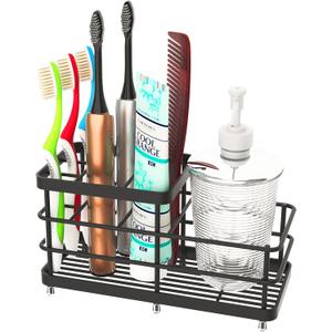 Toothbrush Holder for Bathroom, Stainless Steel Multi-Functional 6 Slots Toothbrush Razor Holder Bathroom Accessories Organizer, Black, L