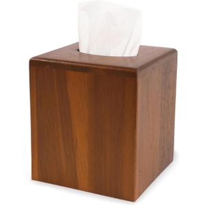 KOLWOVEN Acacia Wood Square Tissue Box Holder - Farmhouse Style, Brown