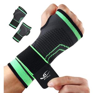 HiRui 2-Pack Wrist Brace Wrist Wraps, Hand Compression Sleeves with Wrist Straps Support for Fitness Weightlifting MTB Tendonitis Carpal Tunnel Arthritis Pain Relief (Green, Medium)
