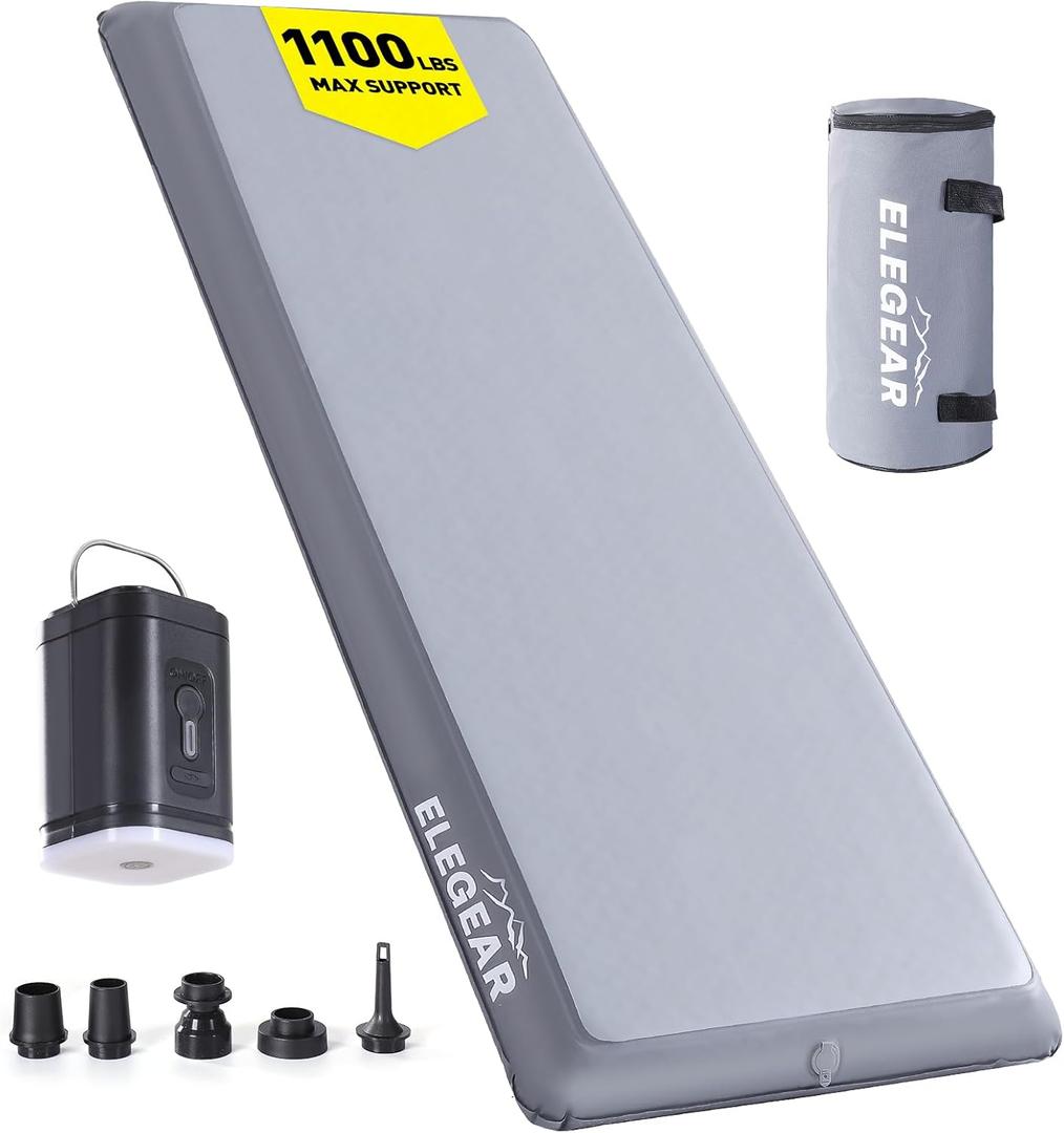 Elegear Camping Sleeping Pad with Multi-Function Electric Pump, 4 Ultra-Thick & 1100lb Ultra-Support Camping Air Mattress, Durable Sleeping Pad for Camping/Hiking/Tent/Home/Car Travel (Light Grey)