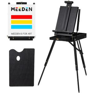 MEEDEN French Easel for Outdoor Painting: Wooden Plein Air Easel Box - 57''-72'' Height Adjustable Travel Easel - Black
