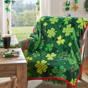 Capoda St Patrick's Day Flannel Blankets Soft Plush Spring Shamrock Throw 60 x 50 Inch Fuzzy Cozy Blankets Double Sided Throw for Couch Sofa Bed Lounging Travel Home Decor Gifts