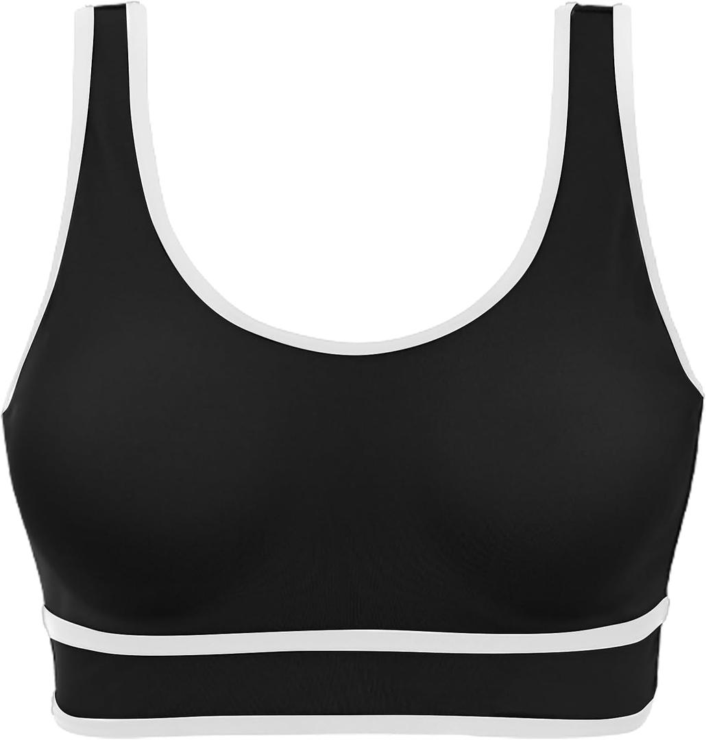 XUNYU Padded Sports Bras for Women Support Push Up Workout Tops Open Back Yoga Gym Bra U Back Crop Tank Top with Built in Bra, M, Black