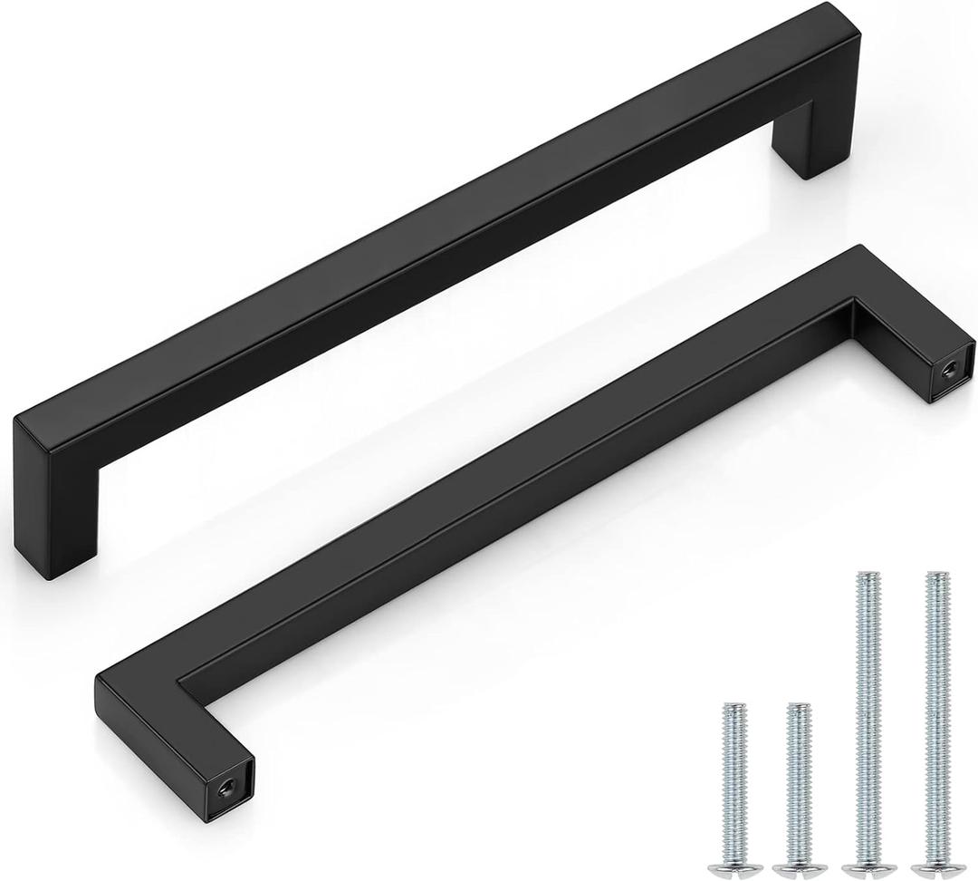 Probrico 30 Pack Black Square Bar Cabinet Pulls Drawer Dresser Handles Stainless Steel Modern Hardware for Kitchen Bathroom Cabinets Cupboard, Hole Center 7-9/16 inch Desk Wardrobe Door Pulls