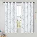 Beauoop Floral 100% Blackout Curtains 54 Inch Length 2 Panels for Bedroom Living Room Grey White Flower Patterned Room Darkening Thermal Insulated Soundproof Grommet Window Treatments Drapes, 52X54
