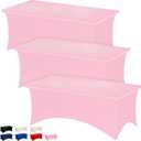 Fixwal 3 Pack Pink Tablecloth Rectangle 8Ft, Stretch Spandex Fitted Table Cover for Party, Trade Show, Wedding, Buffet, Graduation, Vendor Stand